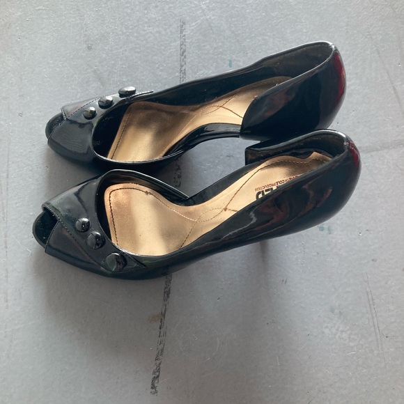 Unlisted Black Patent Peep Toe Heels with Red Bottoms Sz 8 - Picture 3 of 7